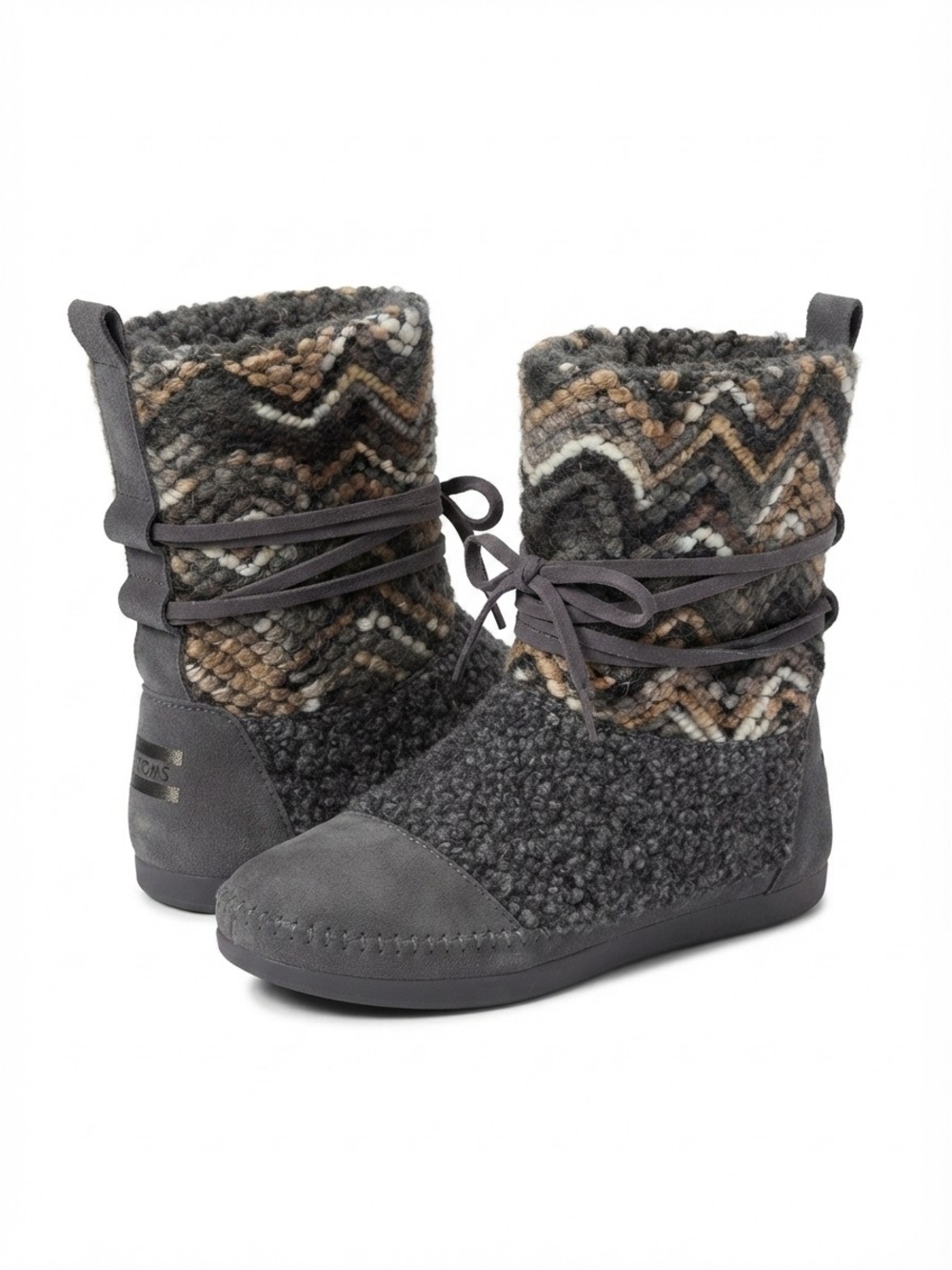 TOMS Gray Wool Knit Suede Wrap Booties Size 5.5 Boho Winter Winterized